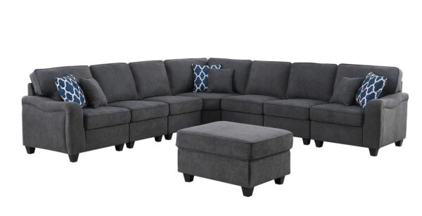 Leo - Woven 8 Piece Modular L-Shape Sectional Sofa And Ottoman - Dark Gray