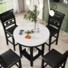 5 Piece Counter Height Dining Round Table Set With One Faux Marble Top Dining Table And Four Pu-Leather Chairs - Dark Espresso - Image 2