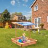 Kids Sandbox With Cover, Sand Box With Adjustable Canopy, Large Outdoor Cedar Sandpit For Backyard Play - Reddish Brown - Image 27