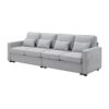 4 Seater Modern Linen Sofa With Armrest Pockets And 4 Pillows, Minimalist Style Couch - Light Gray - Image 4