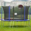 15Ft Trampoline With Basketball Hoop Inflator And Ladder (Inner Safety Enclosure) - Blue - Image 6