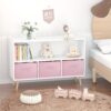Kids Bookcase With Collapsible Fabric Drawers, Children's Book Display, Toy Storage Cabinet Organizer - White / Pink - Image 12