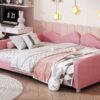 Full Size Upholstered Daybed, Sherpa Fabric Sofabed With Cloud-Shaped Backrest, No Box - Spring Needed - Pink - Image 10