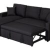 Paisley - Linen Fabric Reversible Sleeper Sectional Sofa With Storage Chaise - Black - Image 3