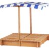 Kids Sandbox With Adjustable Cover, Sand Box With 2 Foldable Bench Seats, Outdoor Sandpit For Backyard Play - Light Brown - Image 2
