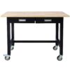 Work Bench, Workbench With Drawer Storage, Heavy Duty Bamboo Wood Work Table With Wheels For Garage Home Office - Black / Light Brown - Image 3