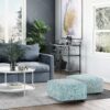Nate - Square Pouf - Patterned Teal Melange - Image 5