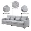 4 Seater Modern Linen Sofa With Armrest Pockets And 4 Pillows, Minimalist Style Couch - Light Gray - Image 20