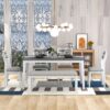 6 Piece Dining Set Classic And Traditional Style, Includes Dining Table, 4 Upholstered Chairs & Bench - White / Gray - Image 4