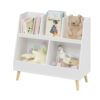 Kids Bookshelf And Toy Organizer, 5 Cubbies Wooden Open Bookcase, 2-Tier Baby Storage Display Organizer With Legs, Free Standing For Playing Room, Bedroom, Nursery, Classroom - White - Image 10