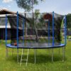 15Ft Trampoline With Basketball Hoop Inflator And Ladder (Inner Safety Enclosure) - Blue - Image 4