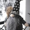 Sitting Gnome With Broomstick & Soft Legs, For Halloween Decor - Black White - Image 11