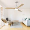 Ceiling Fan With Dimmable LED Light 6 Speed Remote 3 Wood Blade Reversible DC Motor For Bedroom - Brushed Nickel - Image 4