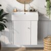 Modern Floating Bathroom Vanity With Ceramic Basin Perfect For Small Bathrooms, Right Side Storage - White - Image 4