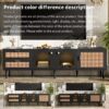 Rattan TV Stand With 3 Cabinets & 2 Drawers, Rattan-Inspired Media Console Table For Tvs Up To 80'', LED Light Entertainment Center, TV Cabinet For Living Room - Black - Image 9