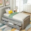 Twin Size Platform Storage Bed Solid Wood Bed With 6 Drawers - Gray - Image 5