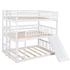 Full Over Full Over Full Triple Bed With Built-In Ladder And Slide, Triple Bunk Bed With Guardrails - White - Image 3