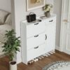 Shoe Cabinet With 4 Doors 1 Drawers, PVC Door With Shape, Large Space For Storage - White - Image 2