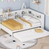 Wooden Full Size Daybed With Twin Size Trundle, Daybed With Storage Shelf And USB Charging Ports - White - Image 16