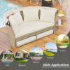 Outdoor Patio Daybed Wicker Rattan Double Daybed Round Sofa Furniture Set With Retractable Canopy, 4 Pillows For Lawn Garden Backyard Porch Pool - Beige - Image 7