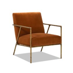 Aerin - Hammered Brass Upholstered Accent Arm Chair - Burnt Orange