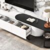 Modern Extendable TV Stand For TVs Up To 75", Entertainment Center Media Console With 3 Drawers, Metal Adjustable Legs For Living Room - White / Black - Image 11