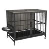 Modern Kennel Dogs Room Up To 60 Lb, Dog Crate Furniture With Multi-Purpose Rremovable Ttray, Double-Door Dog House, Lift Panel, 360 Degree Rotation, 3 Height Adjustable Feeding Bowls - Antique Gray - Image 4