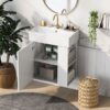 Modern Floating Bathroom Vanity With Ceramic Basin Perfect For Small Bathrooms, Right Side Storage - White - Image 5
