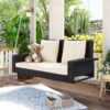 2 Person Wicker Hanging Porch Swing With Chains, Cushion, Pillow, Rattan Swing Bench For Garden, Backyard - Brown / Beige - Image 4