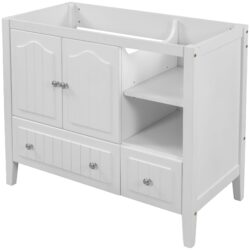 Bathroom Vanity Base Only, Solid Wood Frame And MDF Boards - White