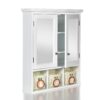Bathroom Storage Cabinet, Medicine Cabinets For Bathroom With Mirror, 2 Doors 2 Adjustable Shelf & 3 Christmas Style Storage Basket - White - Image 6