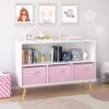 Kids Bookcase With Collapsible Fabric Drawers, Children's Book Display, Toy Storage Cabinet Organizer - White / Pink - Image 6