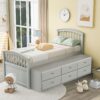 Twin Size Platform Storage Bed Solid Wood Bed With 6 Drawers - Gray - Image 4