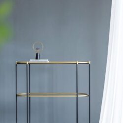 3 Tier Metal Console Table, Mirrored Shelf - Golden Black