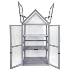 Mini Greenhouse Kit, Outdoor Small Green House, Wood, Plant Stand For Indoor Garden & Patio Balcony Apartments Porch Terrace Outsid Accessories, Uv-Resistant - Gray