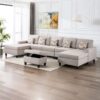 Nolan - Linen Fabric 6 Piece Double Chaise Sectional Sofa With Interchangeable Legs, Storage Ottoman, And Pillows - Beige - Image 3