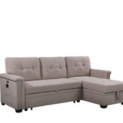Ashlyn - Reversible Sleeper Sectional Sofa With Storage Chaise, USB Charging Ports And Pocket - Light Gray