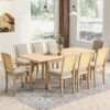 Topmax - Rustic Extendable Dining Table Set With Removable Leaf, 6 Upholstered Armless Dining Chairs And 2 Padded Arm Chairs, 9 Pieces - Natural - Image 3