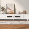 Modern TV Stand For TVs Up To 80", Entertainment Center With Glass Door, 2 Drawers And Cabinets, Wood TV Storage Cabinet With Solid Wood Legs And Metal Handles For Living Room - White - Image 6