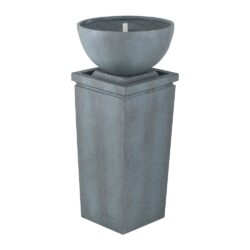 16.3" Polyresin Zen Bowl Water Fountain, Outdoor Bird Feeder / Bath Fountains, Relaxing Water Feature For Garden Lawn Backyard Porch - Gray