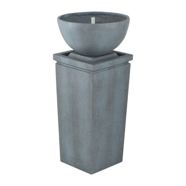16.3" Polyresin Zen Bowl Water Fountain, Outdoor Bird Feeder / Bath Fountains, Relaxing Water Feature For Garden Lawn Backyard Porch - Gray