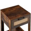 15.75" Rattan End Table With Drawer, Modern Nightstand, Side Table For Living Room, Bedroom - Rustic Brown - Image 15