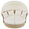 Outdoor Patio Daybed Wicker Rattan Double Daybed Round Sofa Furniture Set With Retractable Canopy, 4 Pillows For Lawn Garden Backyard Porch Pool - Beige - Image 9