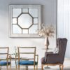 Antique Style Decorative Square Wall Mirror With Mirrored Frame, Wall Decor For Living Room Entryway, Console Lean Against Wall - Silver - Image 7