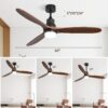 Ceiling Fan With Lights 3 Solid Wood Fan Blade Noiseless Reversible Motor Remote Control - Black - Image 2