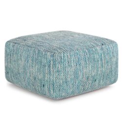 Nate - Square Pouf - Patterned Teal Melange