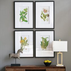 Botanical Flower Wall Art, Home Decor For Living Room Dining Room, Bedroom, Hallway (Set of 4) - White / Blue