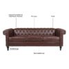 83.66" Width Traditional Square Arm Removable Cushion 3 Seater Sofa - Dark Brown - Image 7