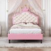 Twin Size Lovely Crown Fantasy Leather Princess Bed With Tufted Headboard - Pink / Cream - Image 2