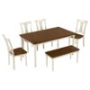 6 Piece Dining Set Classic Wooden Table And 4 Chairs With Bench For Kitchen Dining Room - Brown / Cottage White - Image 8